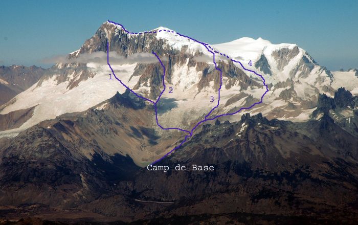 1 : Tentative dans le couloir nord, 2 : Goulotte 