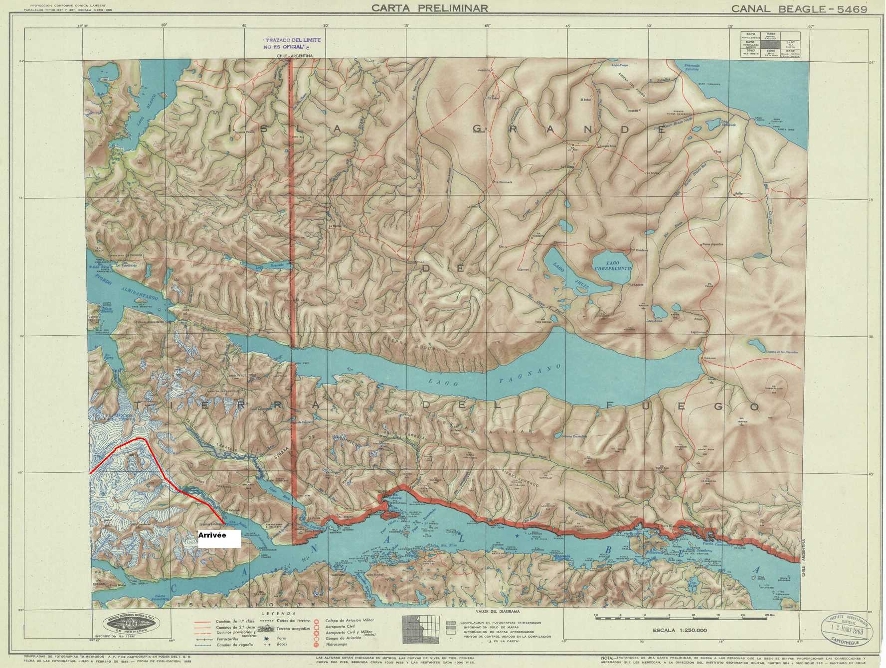 carte chilienne de 1954 tracé final