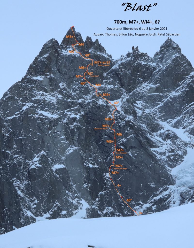 Topo de la nouvelle voie Blast à Blaitière face Nord - Aiguilles de Chamonix