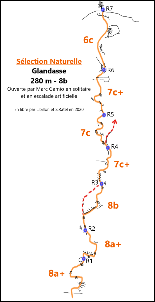 Topo voie Sélection Naturelle Glandasse